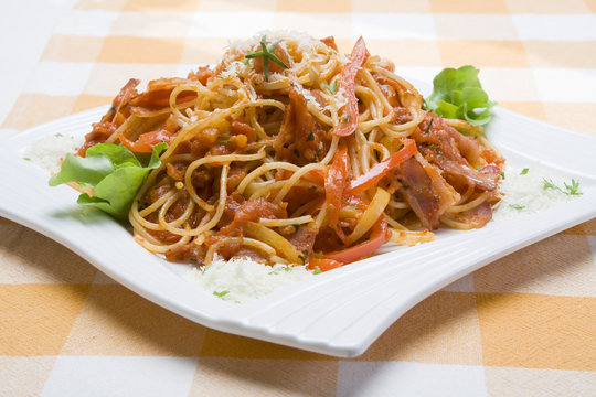 Servings of spaghetti.
