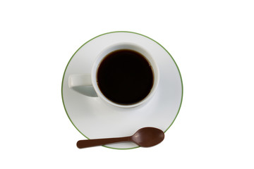 Black Coffee with Chocolate Spoon on White