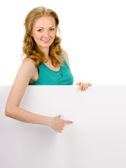 young woman with blank billboard