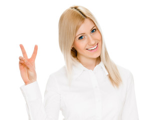 girl showing victory sign