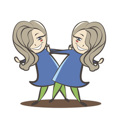 two girls twins blue dresses