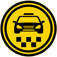 yellow round icon with taxi car silhouette