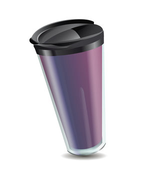 purple mug thermos with plastic shell lid for hot drinks