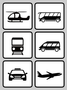 set icons with transport silhouette