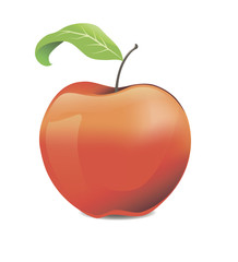 juicy fresh red summer apple with green leaf