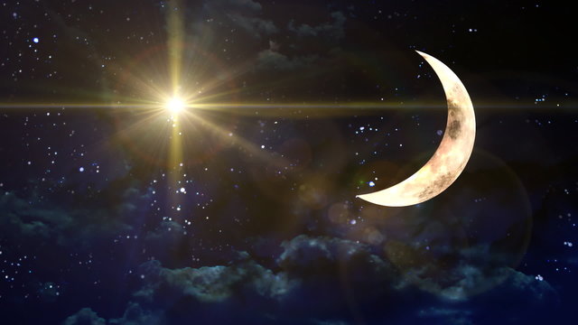 beautiful lens flare effect in moon night background