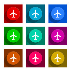 plane flat icon vector set