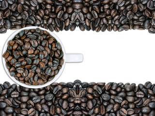 white coffee cup mug and beans