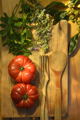 ripe tomatoes, parsley bay leaf and rosemary vintage