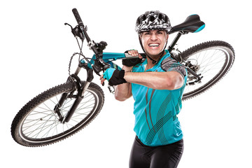 Young Male Cyclist With His Bicycle on race