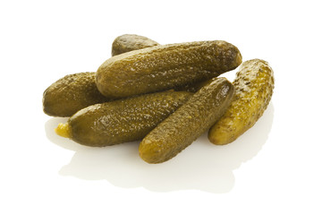 Pickled cucumbers isolated on white background
