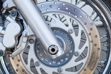 detail of disk brake system on a motorcycle