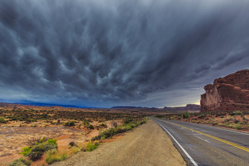 Storm, rain and flash flood in American desert