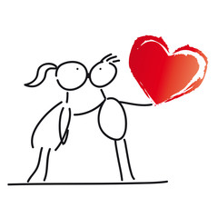 Ich mag Dich. Herz - Hochzeit - Heirat - Verlobung - Junges Paar küsst sich und hält einen Herzluftballon zum Zeichen der Liebe, Vektor isoliert