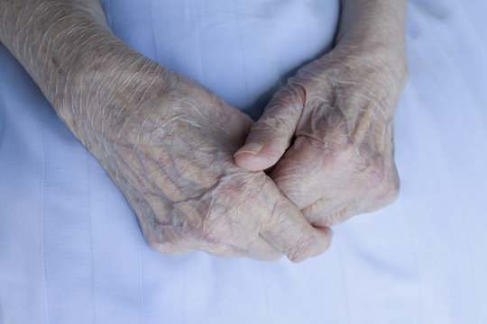Old wrinkle hands of 93 years old lady