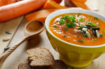 Homemade rustic pumpkin soup
