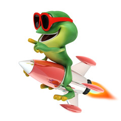 Obraz na płótnie Canvas Frog riding rocket