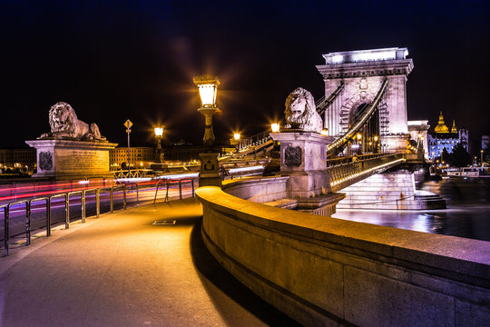 City Of Budapest In Hungary Night Urban Scenery, Street On The S