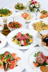 The buffet in the restaurant with different meals