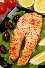Tasty grilled salmon, close up