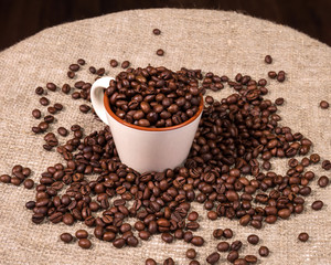 Cup of coffee  beans