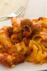 Baked pasta with meatballs