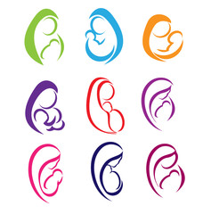 Set mom and baby logo vector