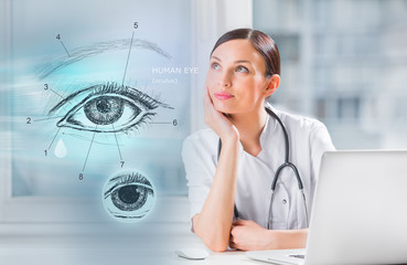 Medical doctor examining human eye