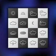 Simple weather icons on black and white squares