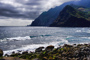 Beach in Ponta Delgada town, Madeira island, Portugal