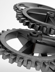 Closeup concept of steel cogwheel / transmission