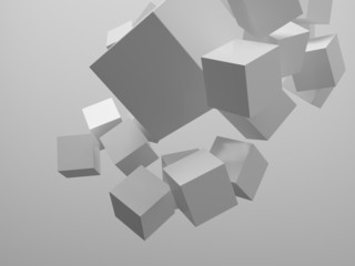 Geometry concept of grey flying cubes / boxes
