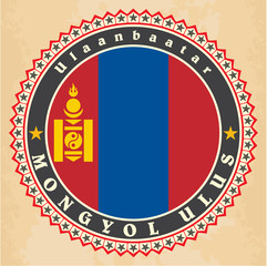 Vintage label cards of Mongolia flag.