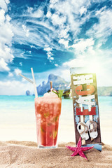 Fresh tropical cocktail on beautiful beach