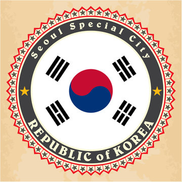 Vintage label cards of South Korea flag.