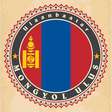 Vintage label cards of Mongolia flag.