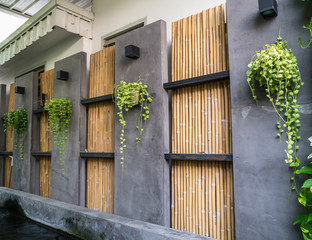 Decorate of cement and bamboo wall