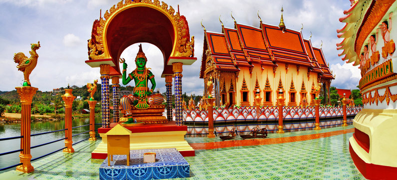 .Buddhist temple, panorama of Wat Plai Laem on Samui island. Tha