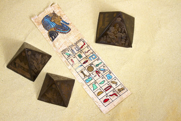 Hieroglyphics on Parchment with Pyramids