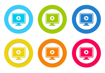 Colorful rounded icons with computer symbol