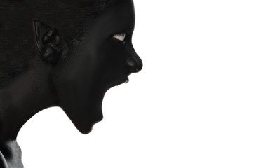 Screaming woman in black paint on white