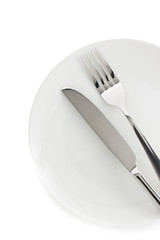 plate, knife and fork  on white background