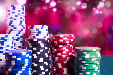 Casino chips on gaming table