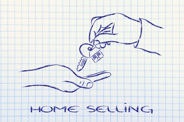 real estate market,  hands giving house key