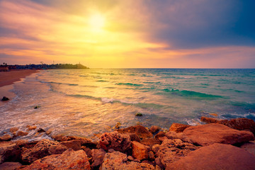 Beautiful sunset over sea in Tel Aviv-Jaffa, Israel