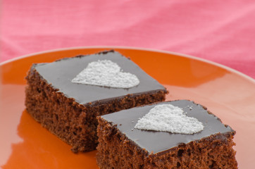 Chocolate cake with heards from sugar