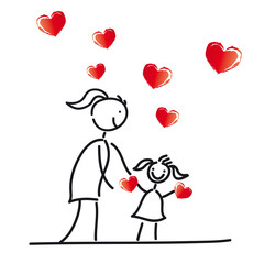 Muttertag - Mutter und Tochter mit Herzen. Alles Gute. 