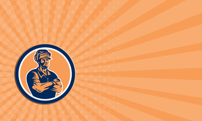 Builder Carpenter Arms Crossed Retro Business Card