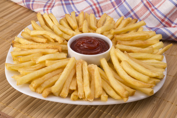 Fries and sauce on a plate