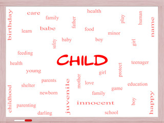 Child Word Cloud Concept on a Whiteboard